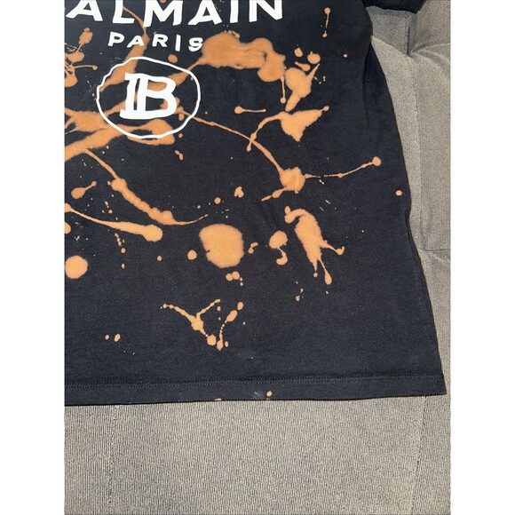 Distressed BALMAIN black white B logo gold military buttons tshirt FR34 XXS - Picture 9 of 16